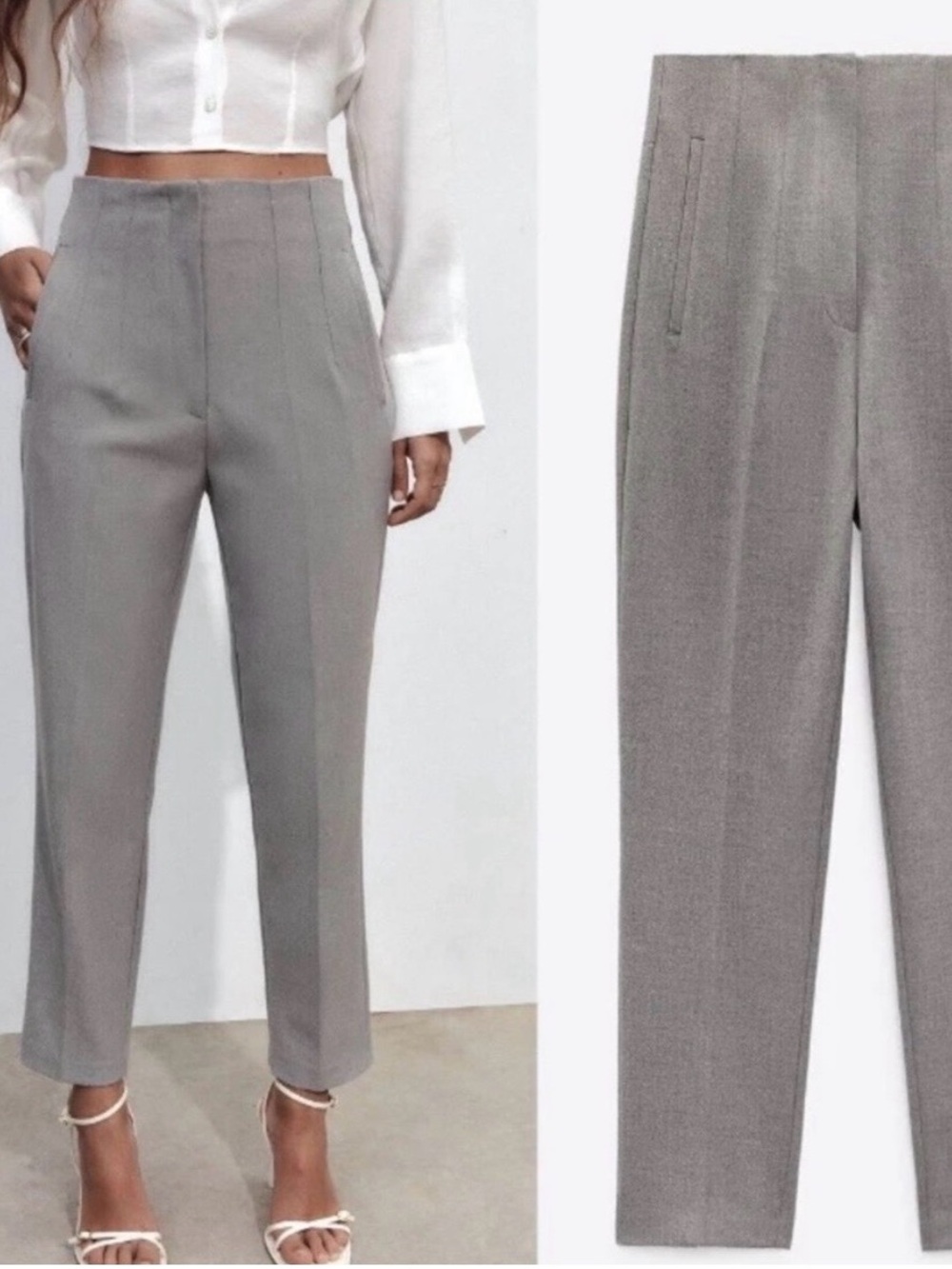Zara High Waisted Slim Tapered Trousers Women’s Gray XL